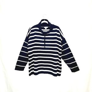 Liz Claiborne funnel neck, stripe sweater. Navy/white XXL